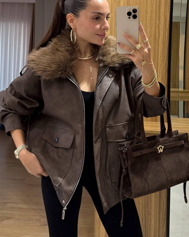 Sirene Leather Jacket with Fur