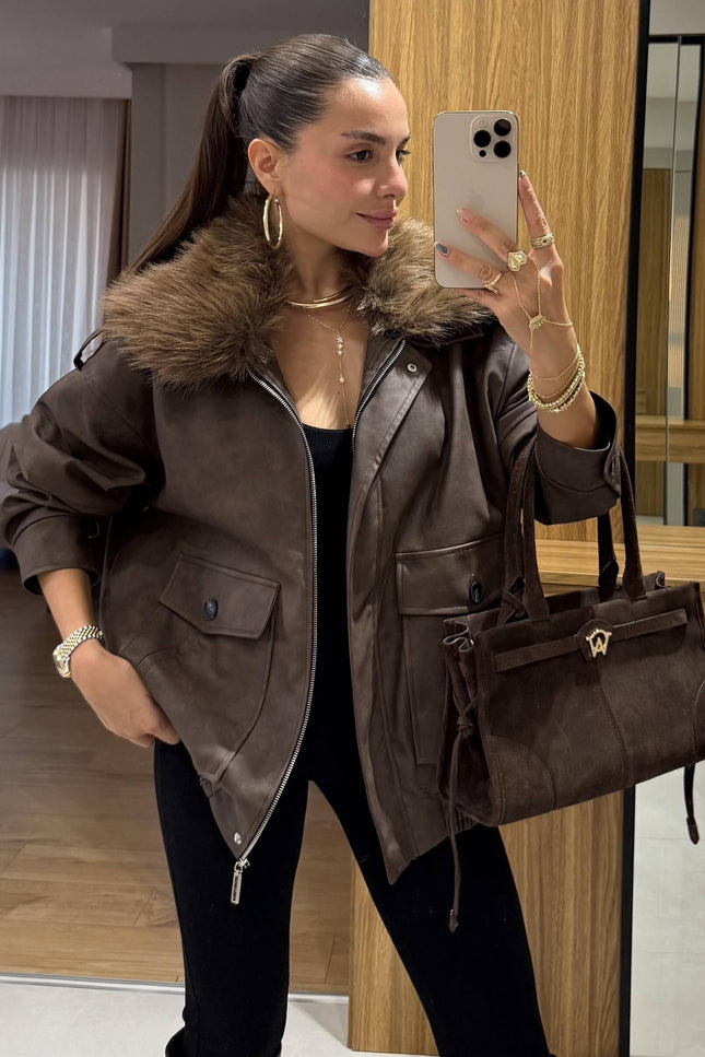 Sirene Leather Jacket with Fur