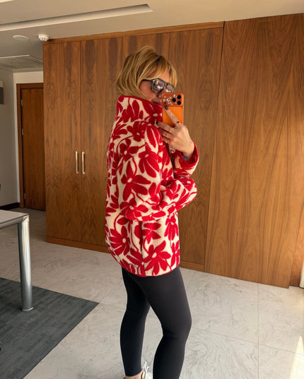 Presy Red Floral Teddy Zip Sweat