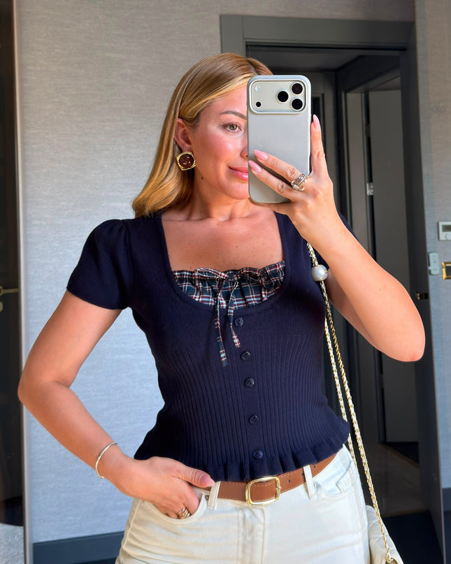 Collar-Detail Knit Blouse