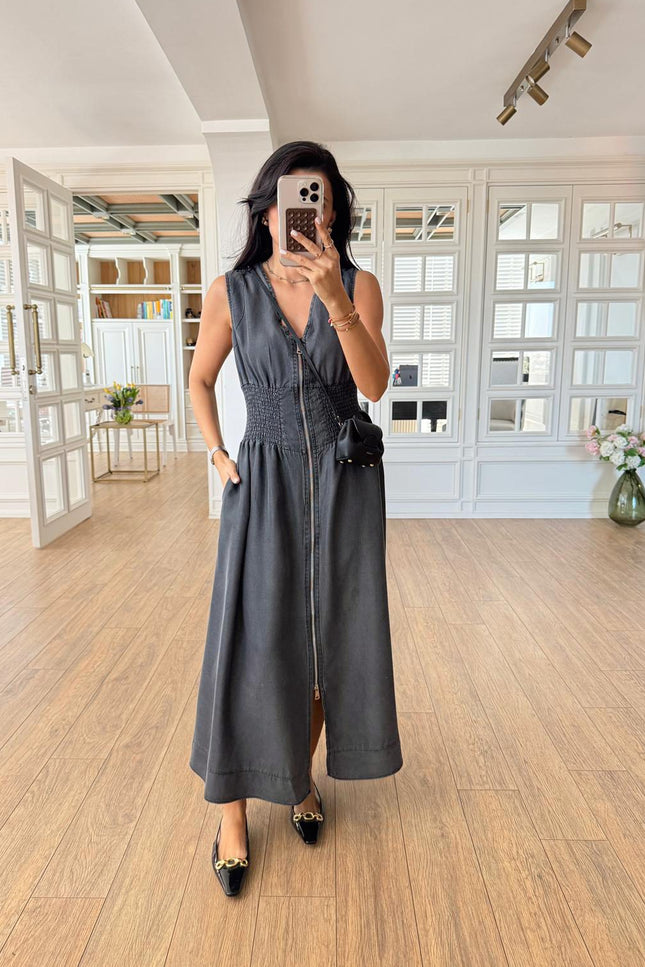 Sisi Denim Dress Elastic Waistband