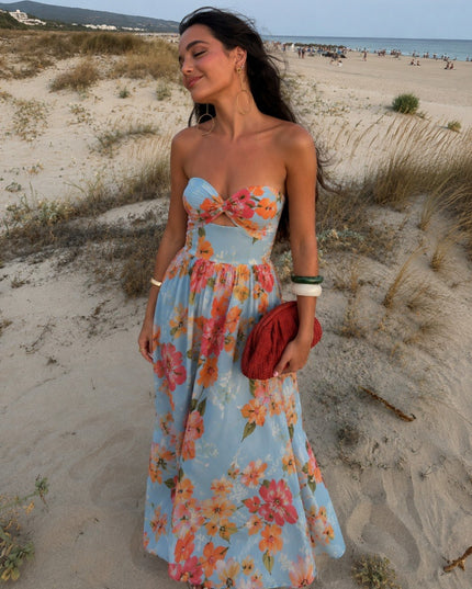 Floral Print Strapless Maxi Dress
