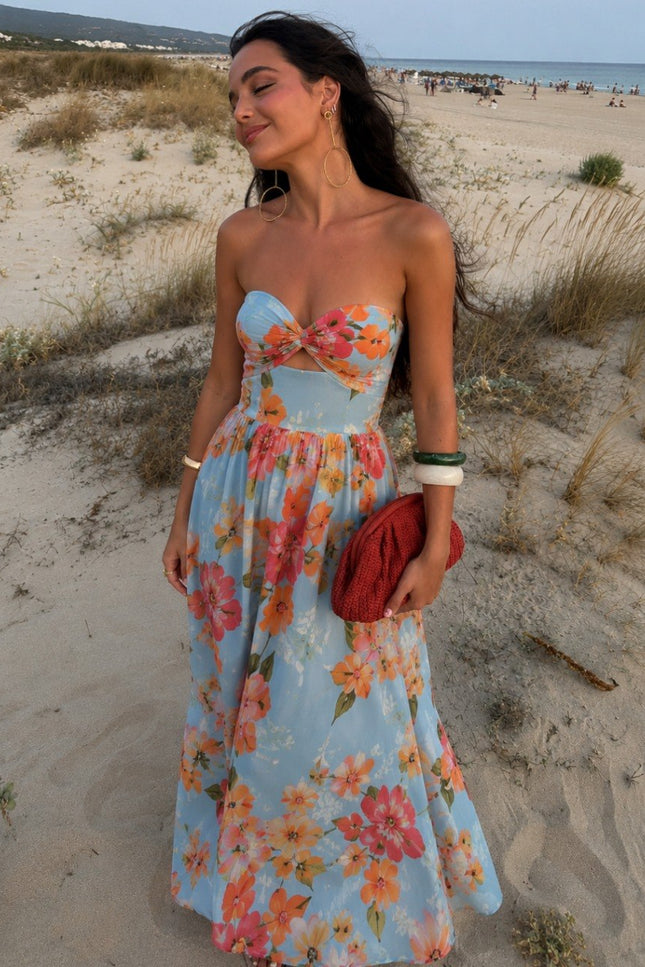 Floral Print Strapless Maxi Dress