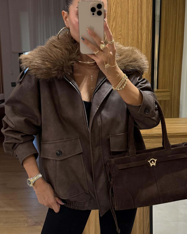 Sirene Leather Jacket with Fur