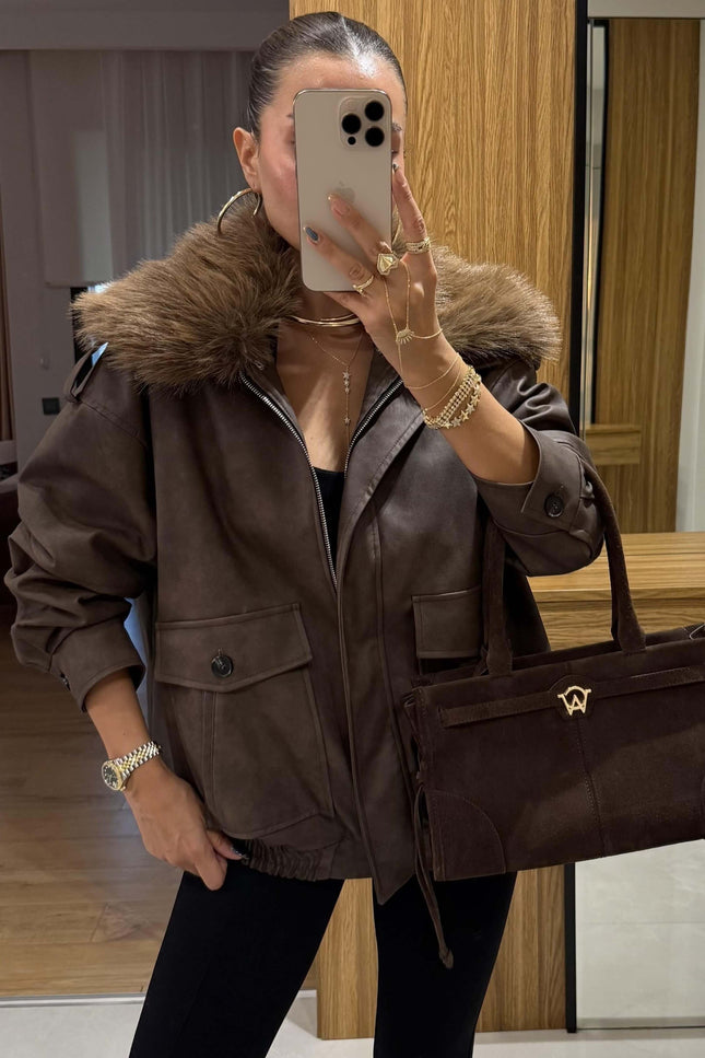 Sirene Leather Jacket with Fur