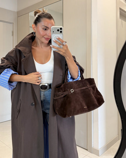 Hanger Brown Striped Lined Oversize Long Trench Coat