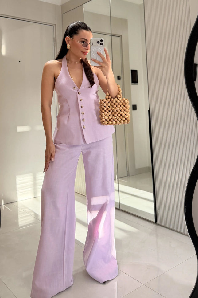 Hauser Linen Vest Set - Lilac