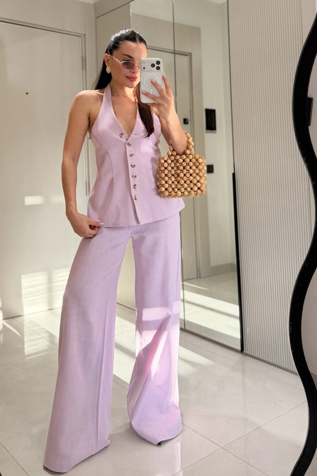 Hauser Linen Vest Set - Lilac