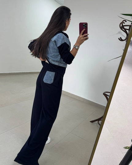 Dona Denim-Detail Hooded Sweat Set