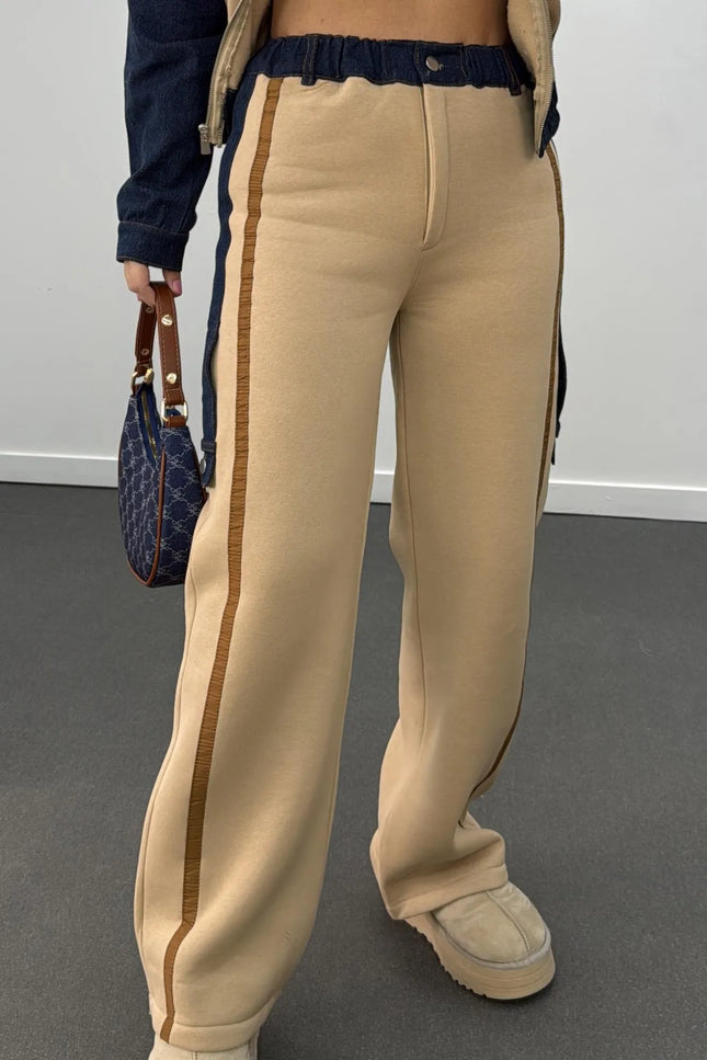 Romina Denim Mix Fleece Jacket Tracksuit Set