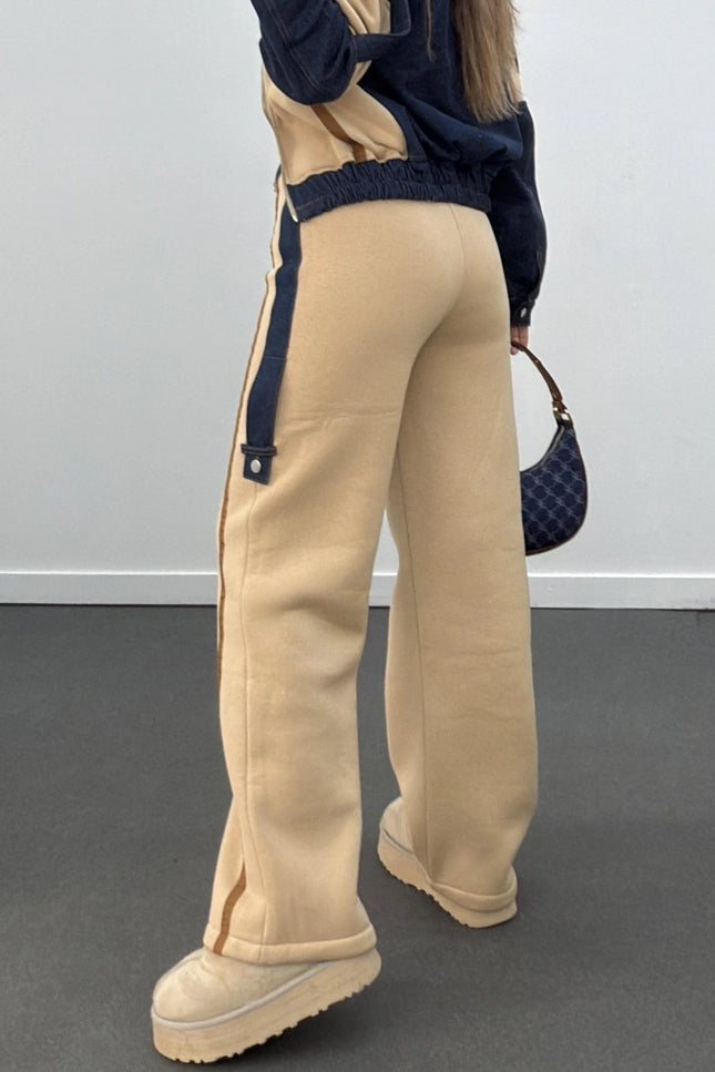 Romina Denim Mix Fleece Jacket Tracksuit Set