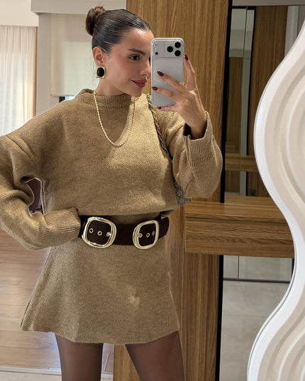 Rory Camel Knit Skirt Suit