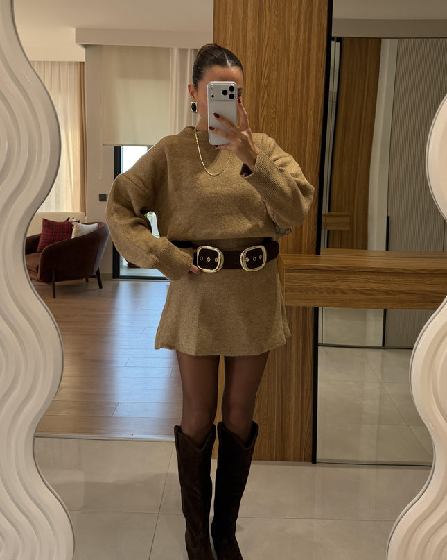 Rory Camel Knit Skirt Suit