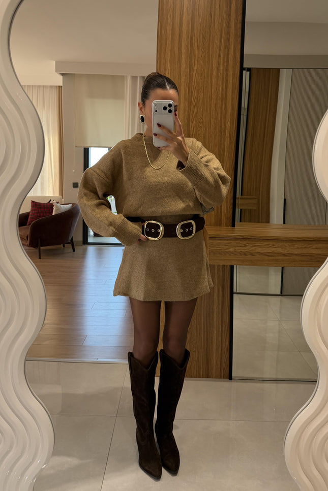Rory Camel Knit Skirt Suit