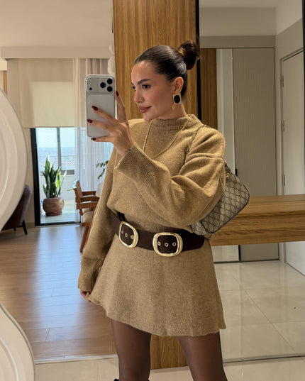 Rory Camel Knit Skirt Suit