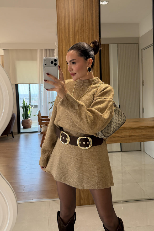 Rory Camel Knit Skirt Suit