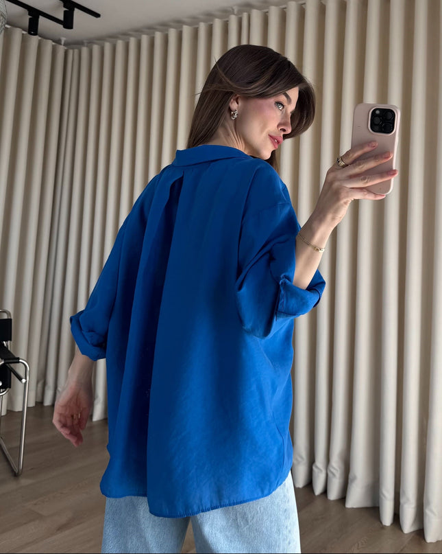 Saks Mavi Oversize Modal Kumaş Gömlek