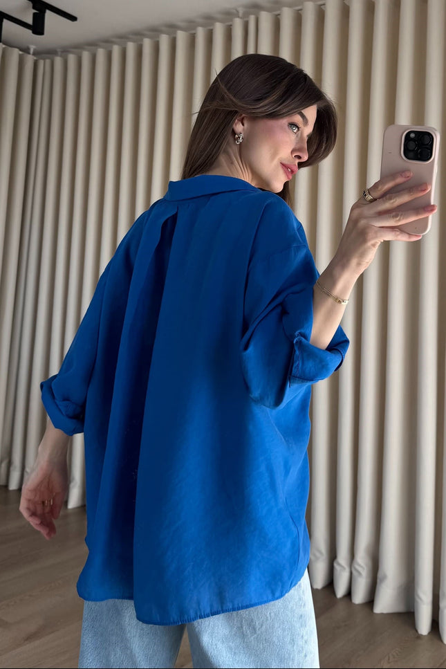 Saks Mavi Oversize Modal Kumaş Gömlek