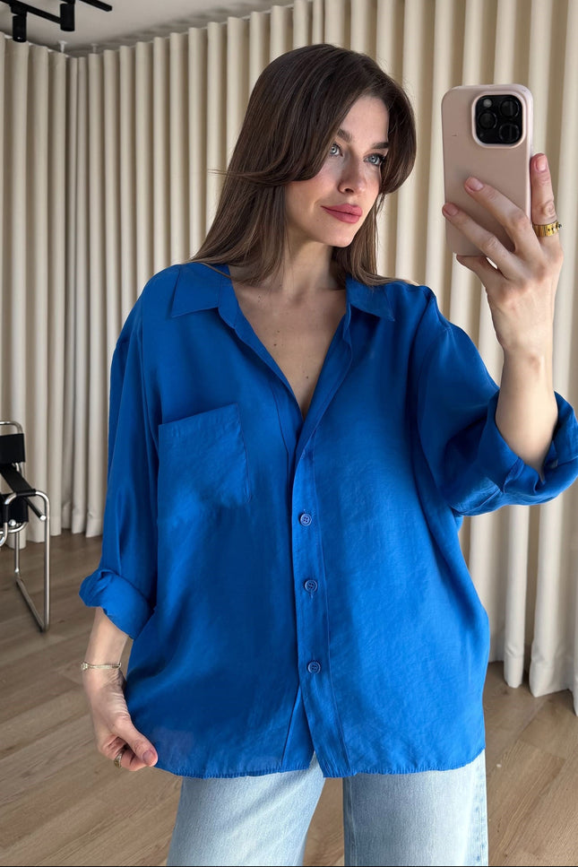 Saks Mavi Oversize Modal Kumaş Gömlek