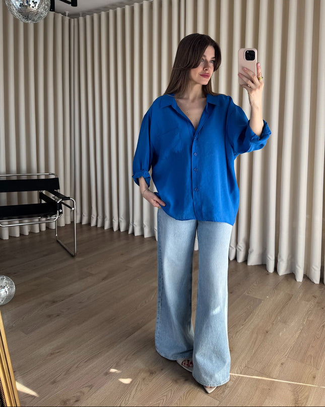 Saks Mavi Oversize Modal Kumaş Gömlek