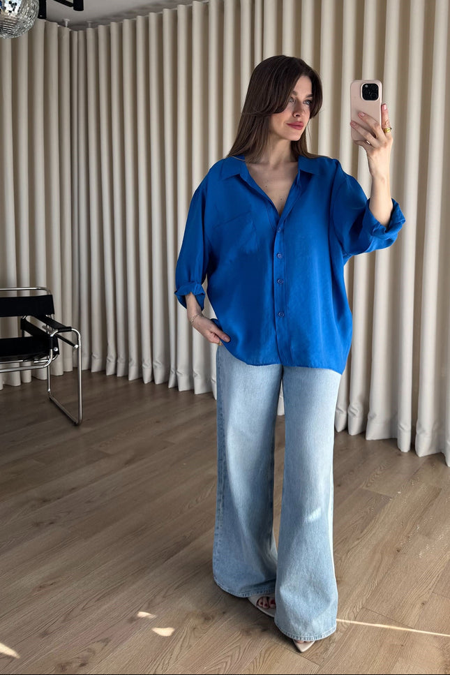 Saks Mavi Oversize Modal Kumaş Gömlek