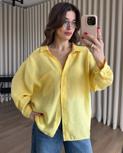 Sarı Oversize Modal Kumaş Gömlek