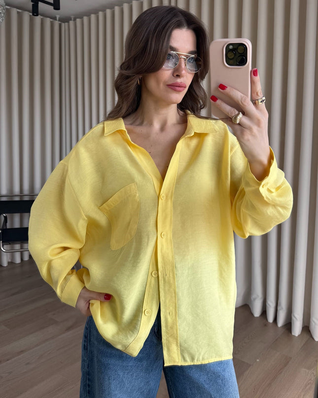 Sarı Oversize Modal Kumaş Gömlek