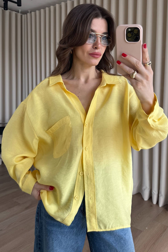 Sarı Oversize Modal Kumaş Gömlek