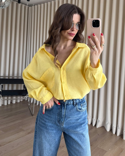 Sarı Oversize Modal Kumaş Gömlek