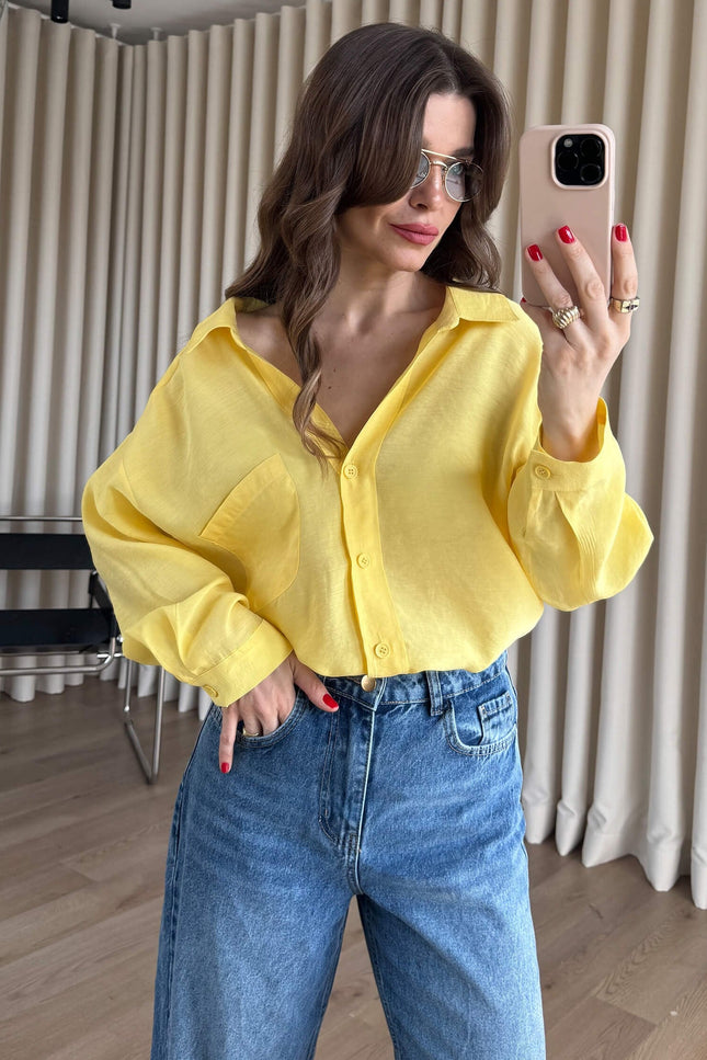 Sarı Oversize Modal Kumaş Gömlek