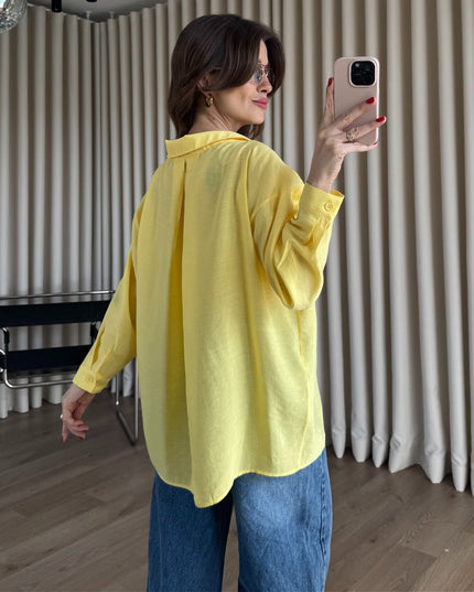 Sarı Oversize Modal Kumaş Gömlek