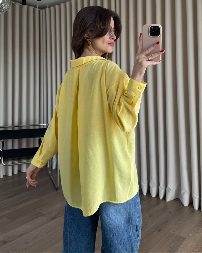 Sarı Oversize Modal Kumaş Gömlek