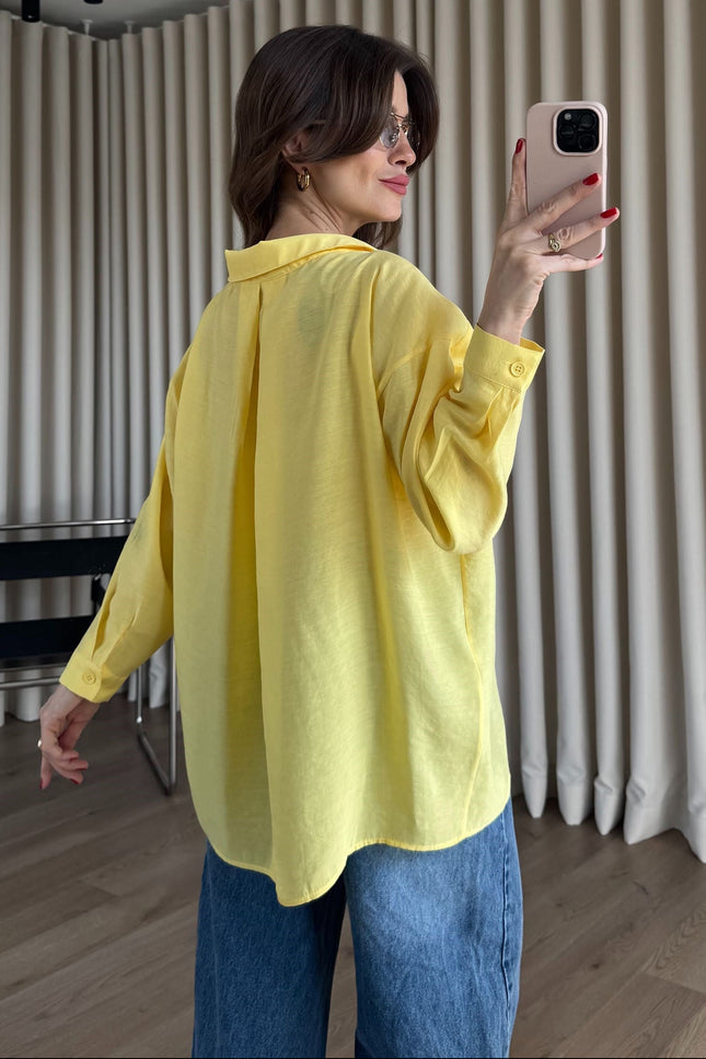 Sarı Oversize Modal Kumaş Gömlek