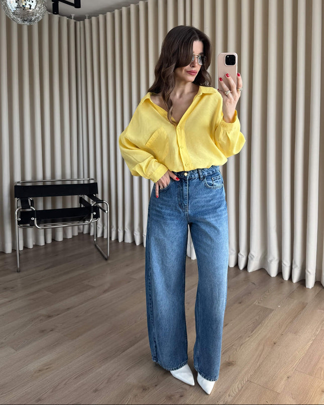 Sarı Oversize Modal Kumaş Gömlek