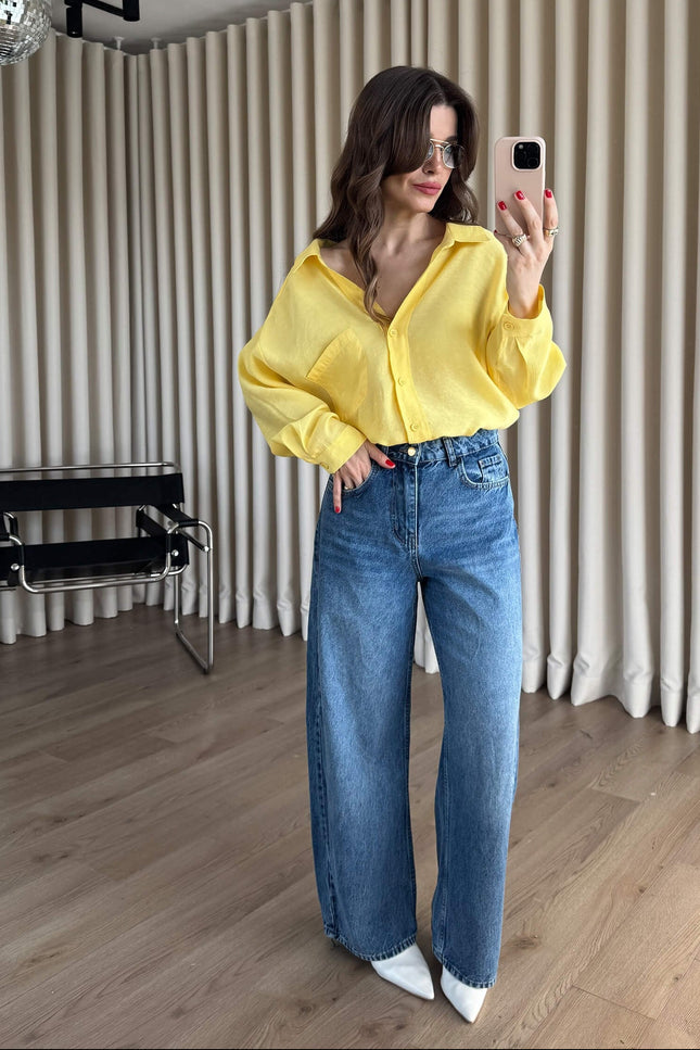 Sarı Oversize Modal Kumaş Gömlek