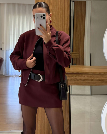 Scarlett Burgundy Jacket Skort Set
