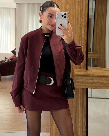 Scarlett Burgundy Jacket Skort Set
