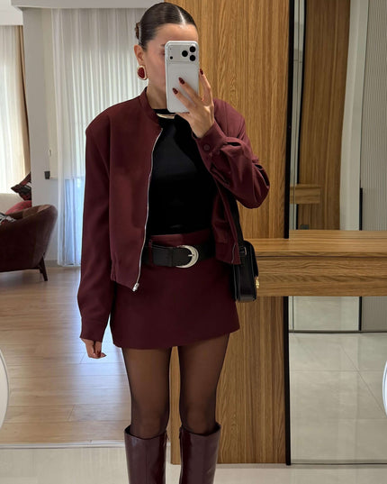 Scarlett Burgundy Jacket Skort Set