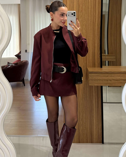 Scarlett Burgundy Jacket Skort Set