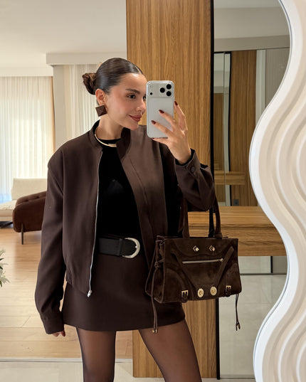 Scarlett Brown Jacket Skort Set