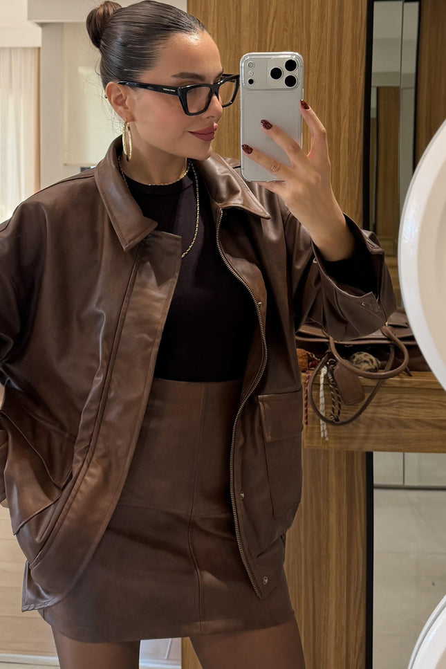 Premium Coffee Wash Set Jacket With Skirt