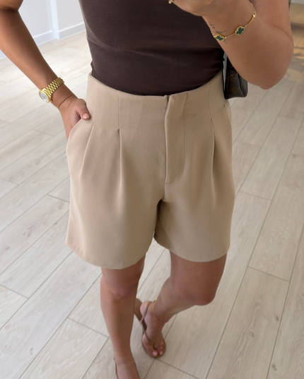 Double Pleated High-Waisted Navy Shorts