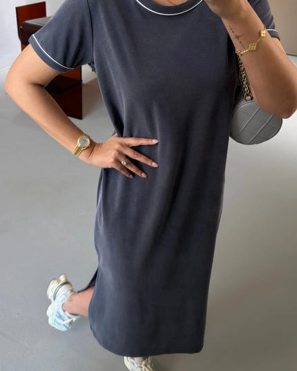 Premium Series Piping Detail Slit Modal Dress