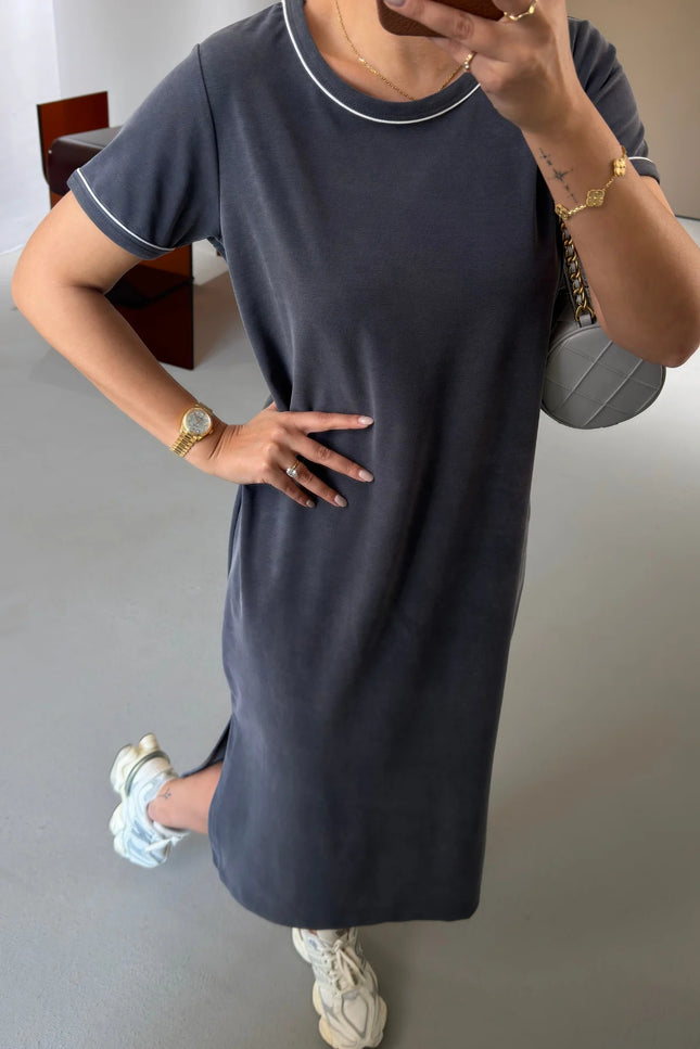 Premium Series Piping Detail Slit Modal Dress