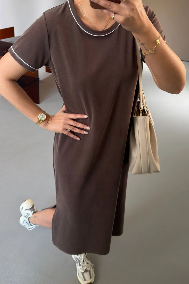 Premium Series Piping Detail Slit Modal Dress