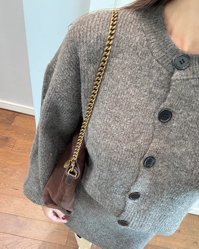 Buttoned Knitted Skirt Set - grey