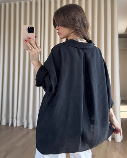 Siyah Oversize Modal Kumaş Gömlek