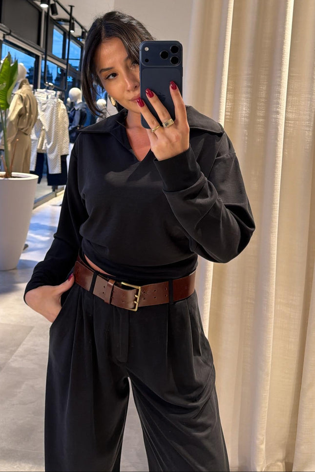 Polo Collar Palazzo Pants Set