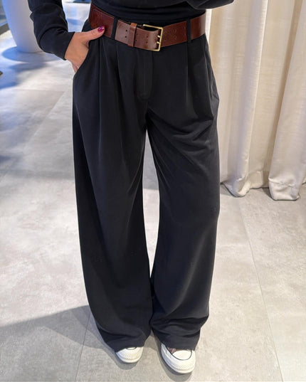 Polo Collar Palazzo Pants Set - Black