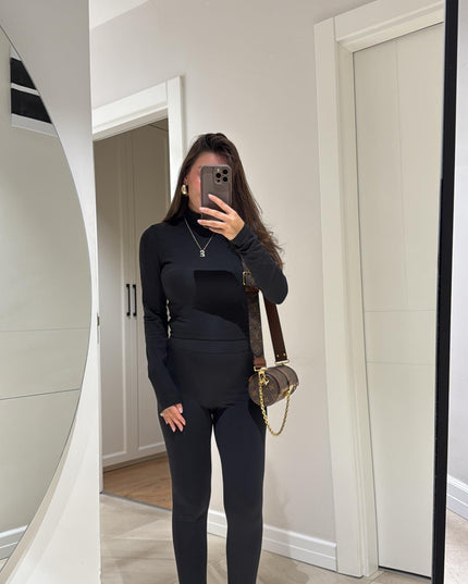 Black Elastic Heel Tights Legging